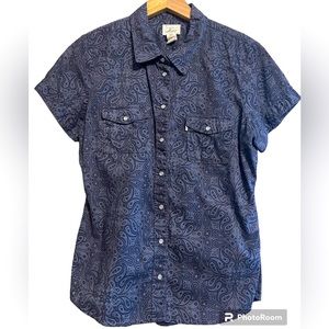 “Levis”Paisley, blue button down SS shirt size L
